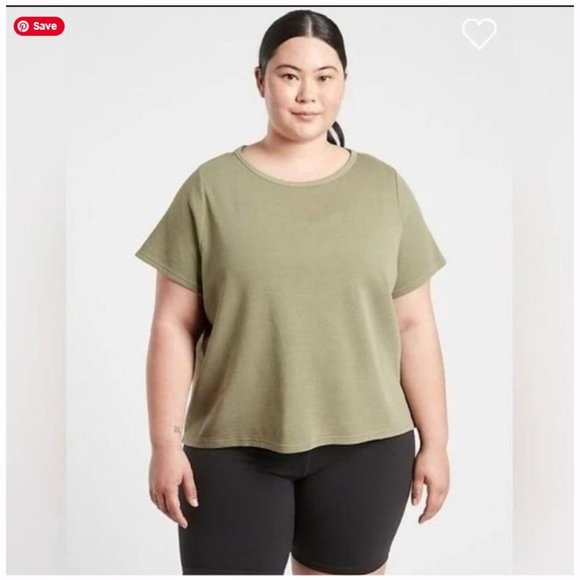 NWT Athleta Sundown Boatneck Tee Women's 1X Shadow Olive Green Organic Cotton - Picture 1 of 6